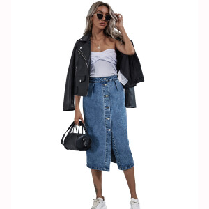 High waist single breasted denim skirt