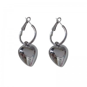 Metal heart care plain ring ear ring