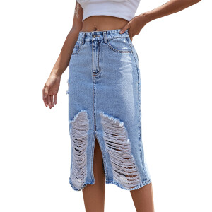 Vintage tattered personalized high-waisted slim denim skirt