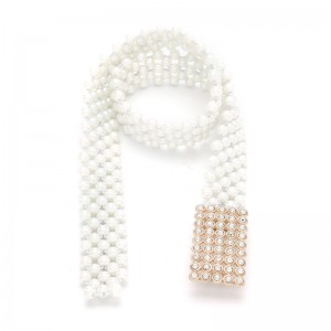 White beaded elastic waist chain