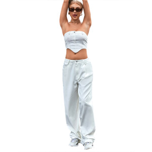 High waist loose denim trousers